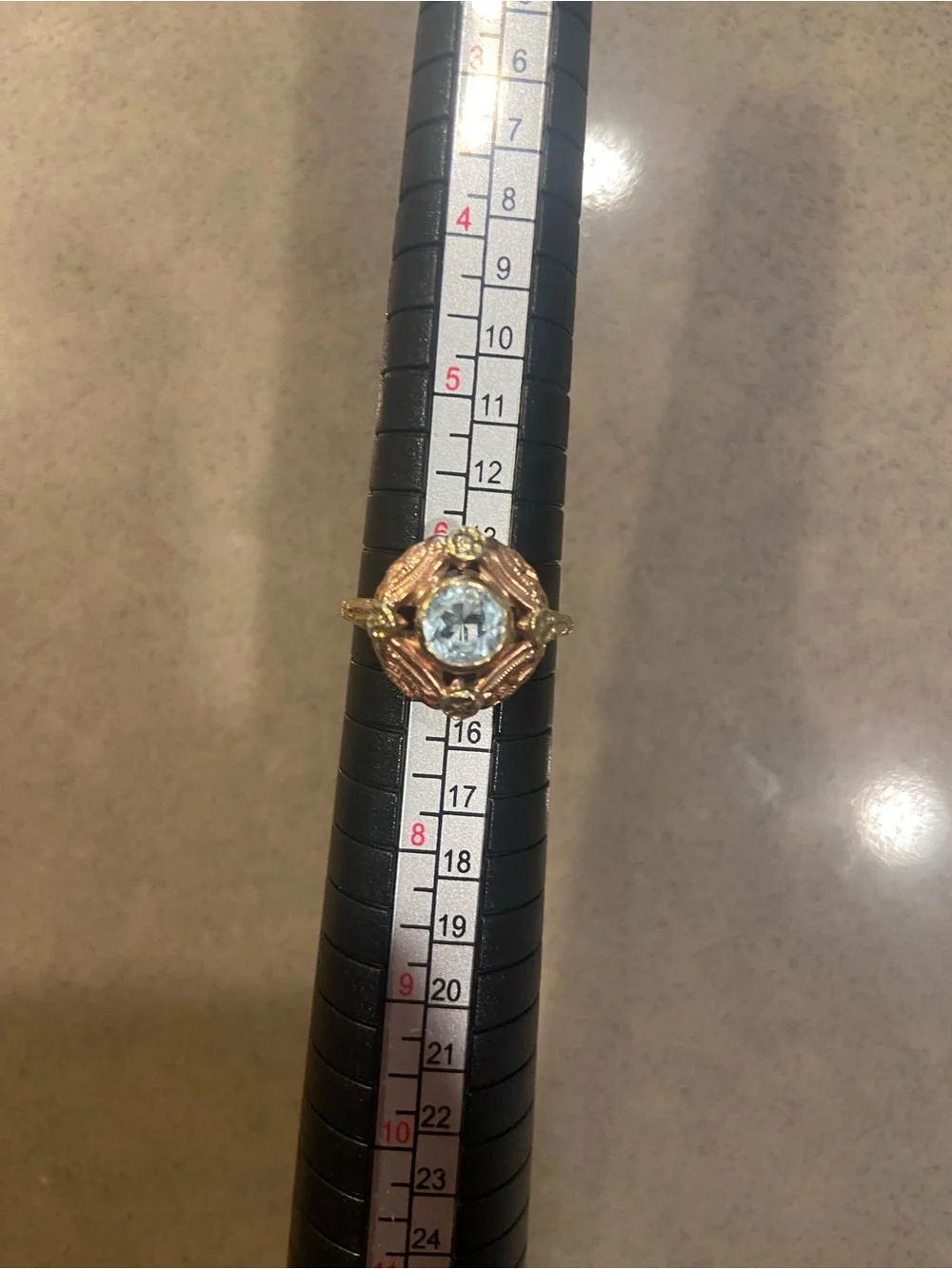 Antique Yellow Gold & Rose Gold Aquamarine Cocktail Ring